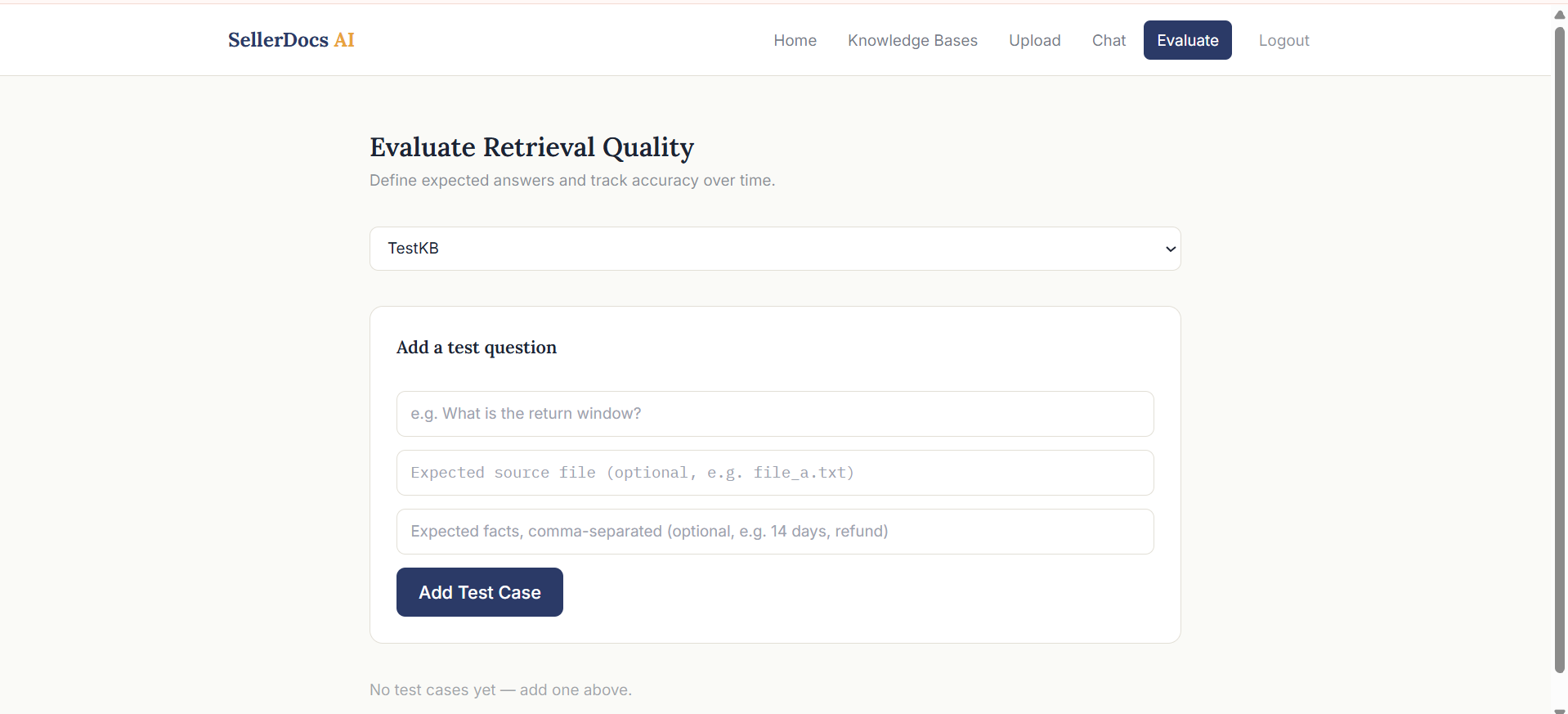 Evaluation screen for tracking retrieval accuracy over time